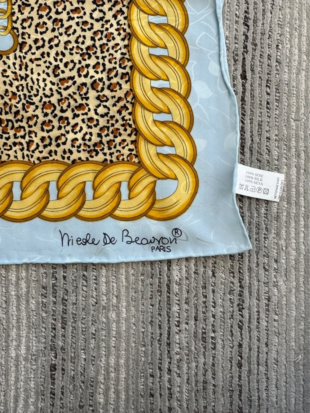 Nicole de Beauvon Vintage Silk Scarf with Gold Chain & Leopard Motif